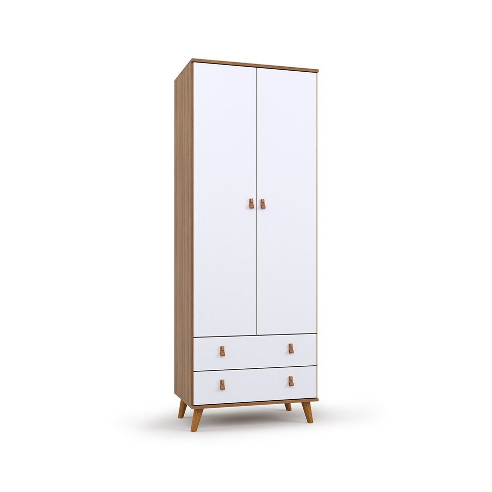 Guarda-Roupa Infantil Encanto 2 Portas 2 Gavetas Nogal e Branco