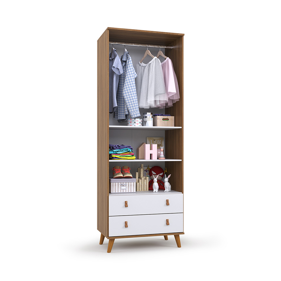 Guarda-Roupa Infantil Encanto 2 Portas 2 Gavetas Nogal e Branco
