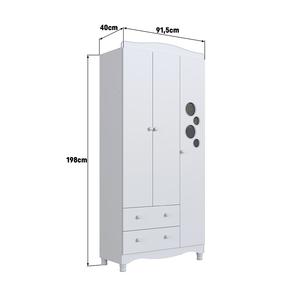 Guarda-Roupa Infantil Encanto 3 Portas 2 Gavetas Branco