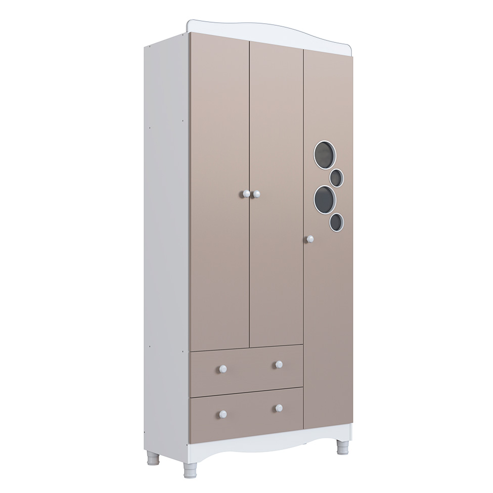 Guarda-Roupa Infantil Encanto 3 Portas 2 Gavetas Branco e Cinnamom
