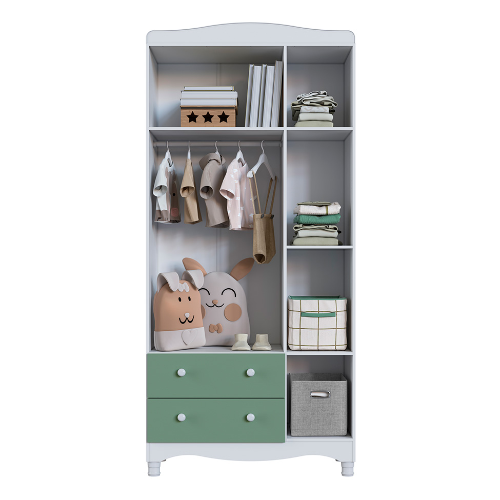 Guarda-Roupa Infantil Encanto 3 Portas 2 Gavetas Branco e Verde