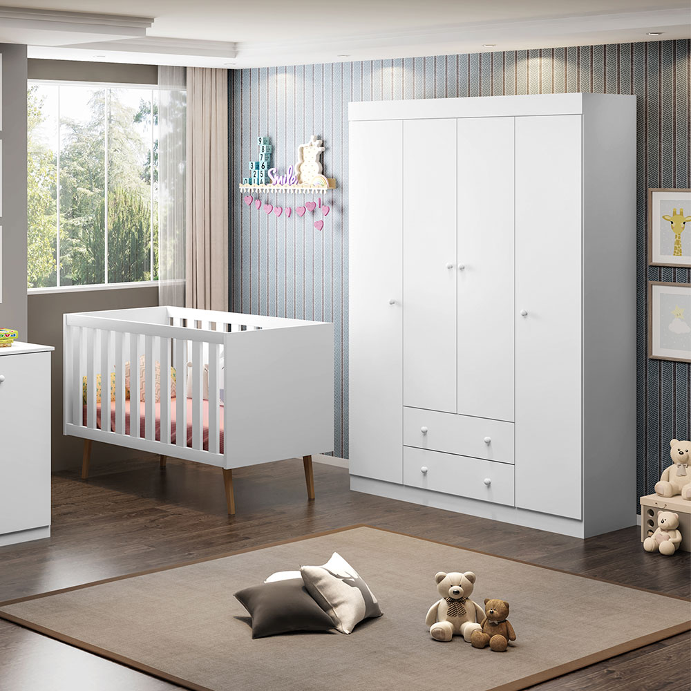 Guarda-Roupa Infantil Helena 4 Portas 2 Gavetas Branco