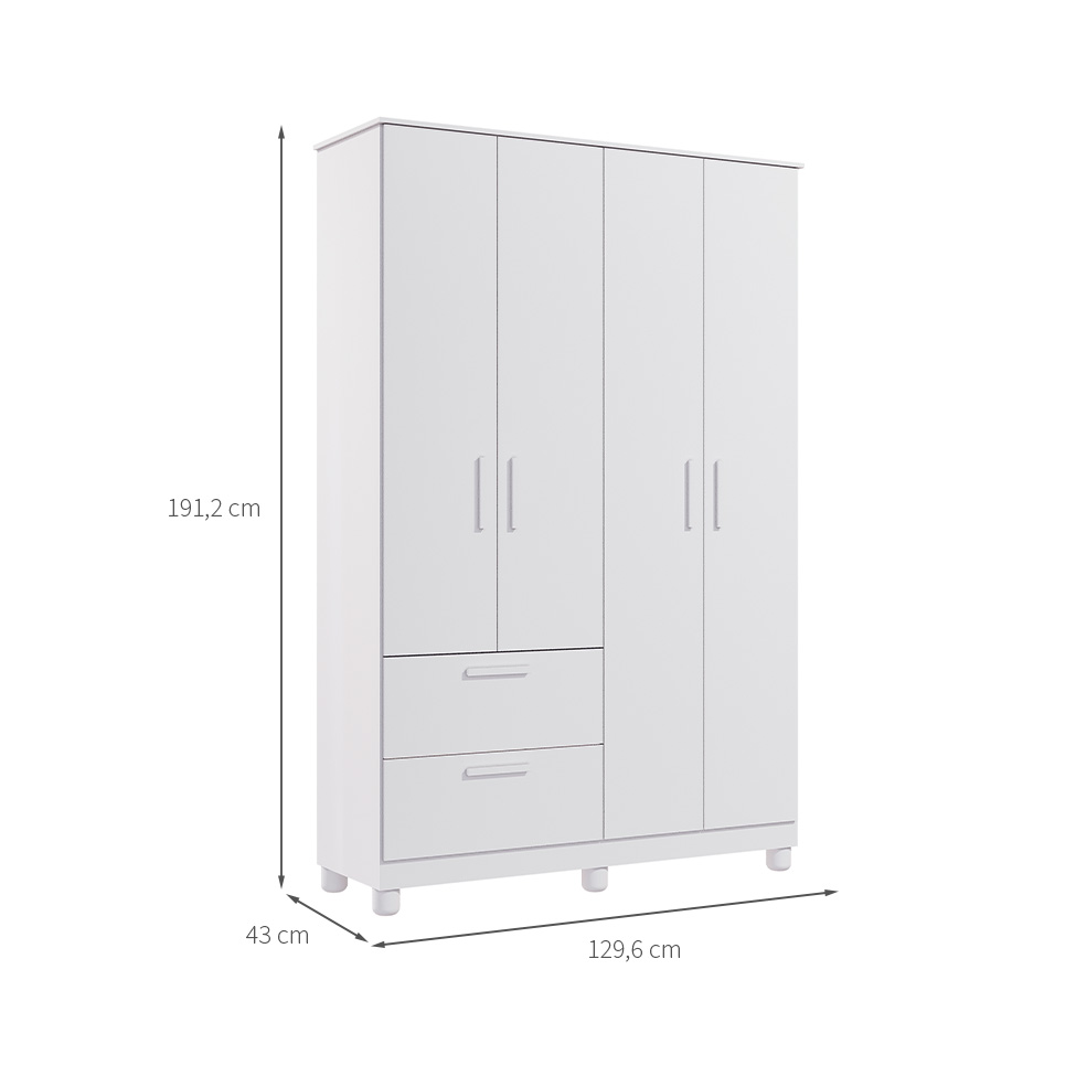 Guarda-Roupa Infantil Jujuba 4 Portas 2 Gavetas Branco