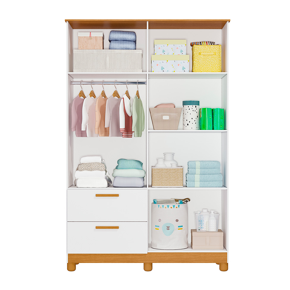 Guarda-Roupa Infantil Jujuba 4 Portas 2 Gavetas Branco e Nature