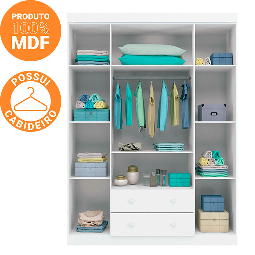 Guarda-Roupa Infantil Lívia 4 Portas 2 Gavetas Branco