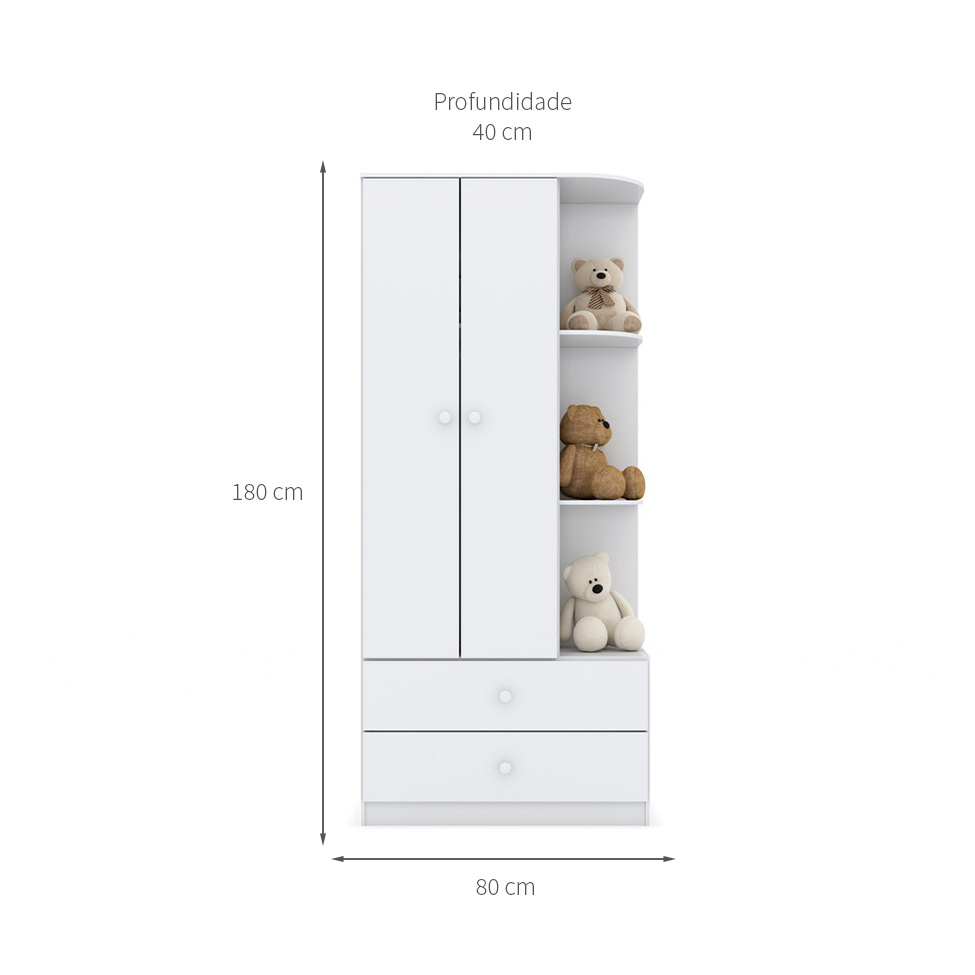 Guarda-Roupa Infantil Labirinto 2 Portas 2 Gavetas Branco