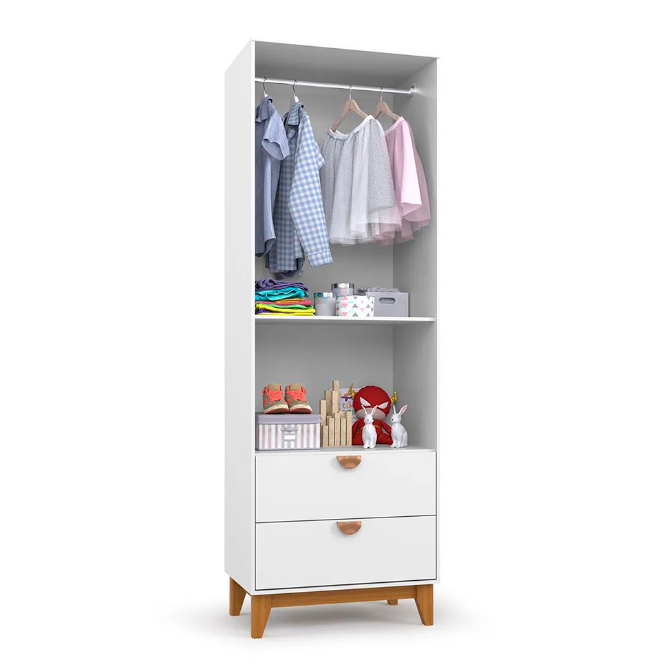 Guarda-Roupa Infantil Magia 2 Portas 2 Gavetas Branco e Amadeirado