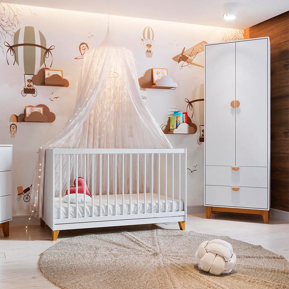 Guarda-Roupa Infantil Magia 2 Portas 2 Gavetas Branco e Amadeirado