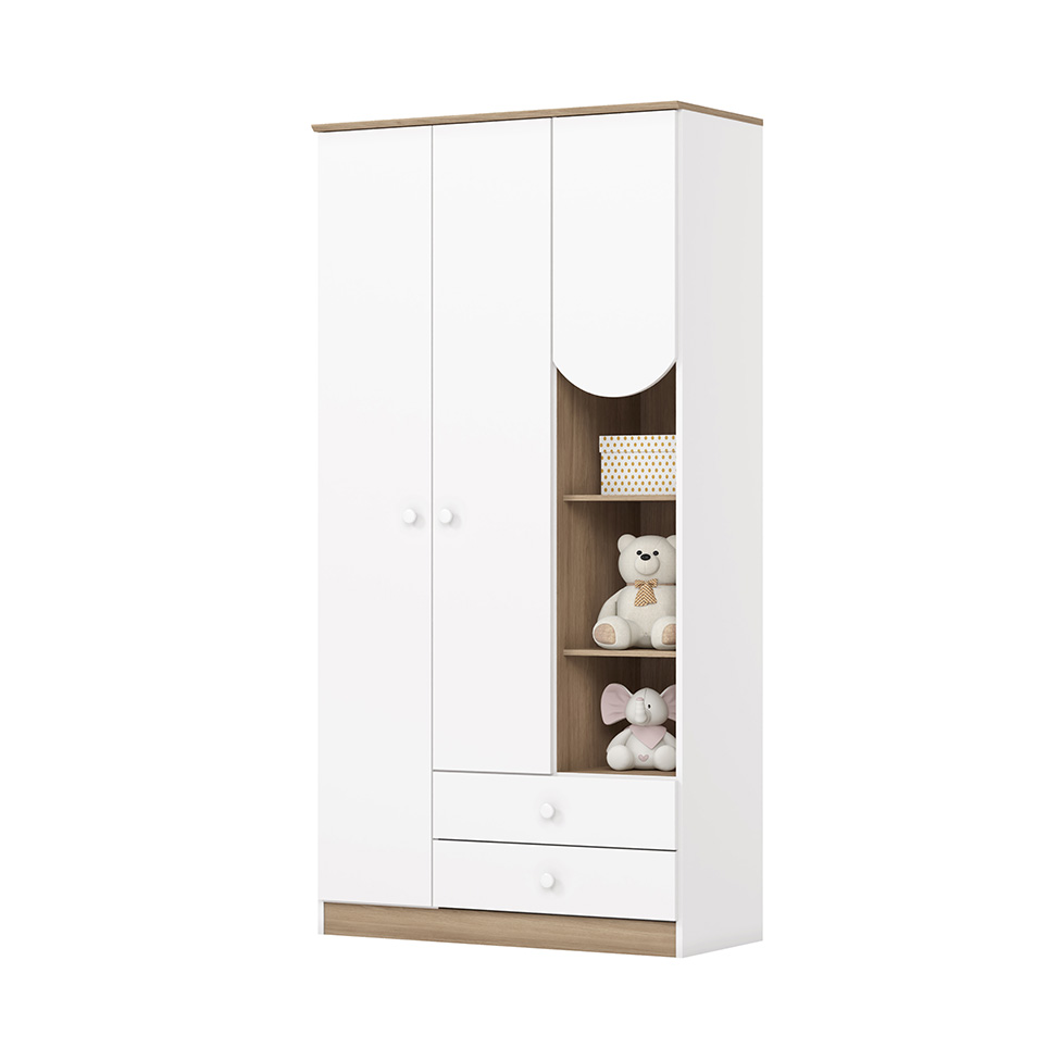 Guarda-Roupa Infantil Magia 3 Portas 2 Gavetas Branco e Jequitibá
