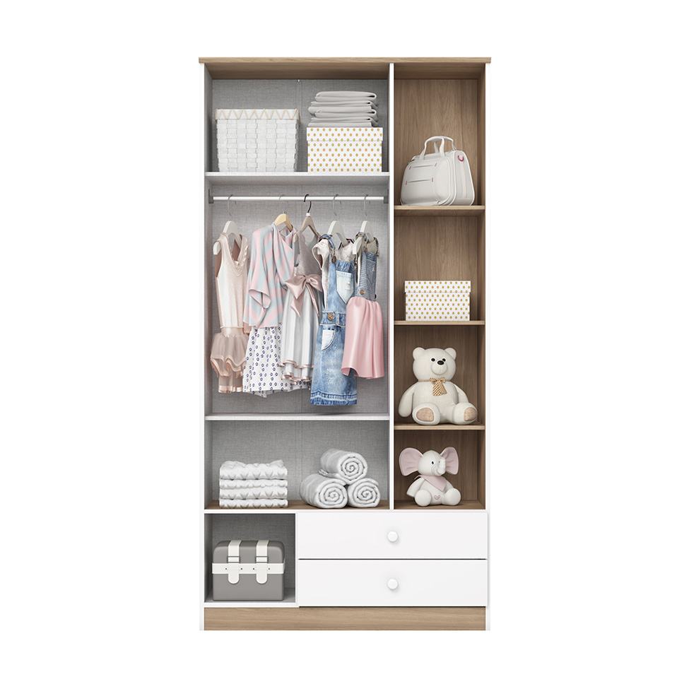 Guarda-Roupa Infantil Magia 3 Portas 2 Gavetas Branco e Jequitibá