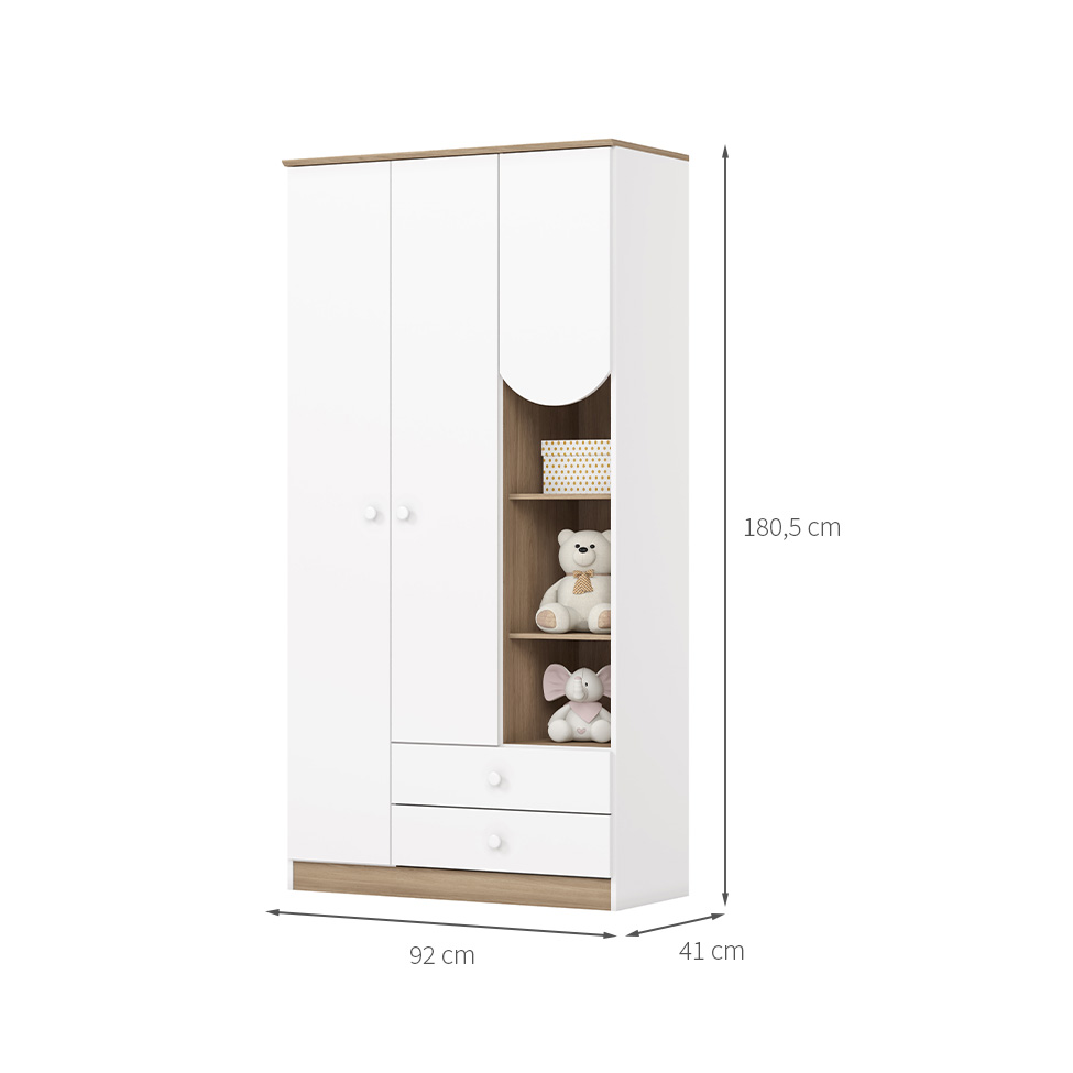 Guarda-Roupa Infantil Magia 3 Portas 2 Gavetas Branco e Jequitibá