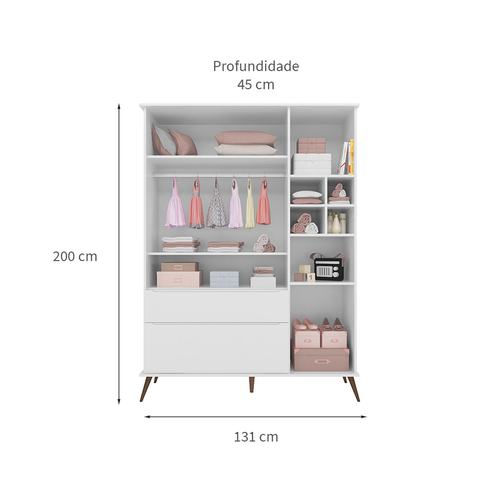Guarda-Roupa Infantil Melinda 3 Portas 2 Gavetas Branco