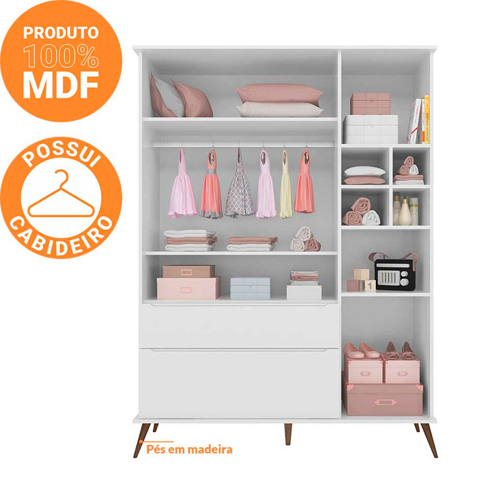 Guarda-Roupa Infantil Melinda 3 Portas 2 Gavetas Branco