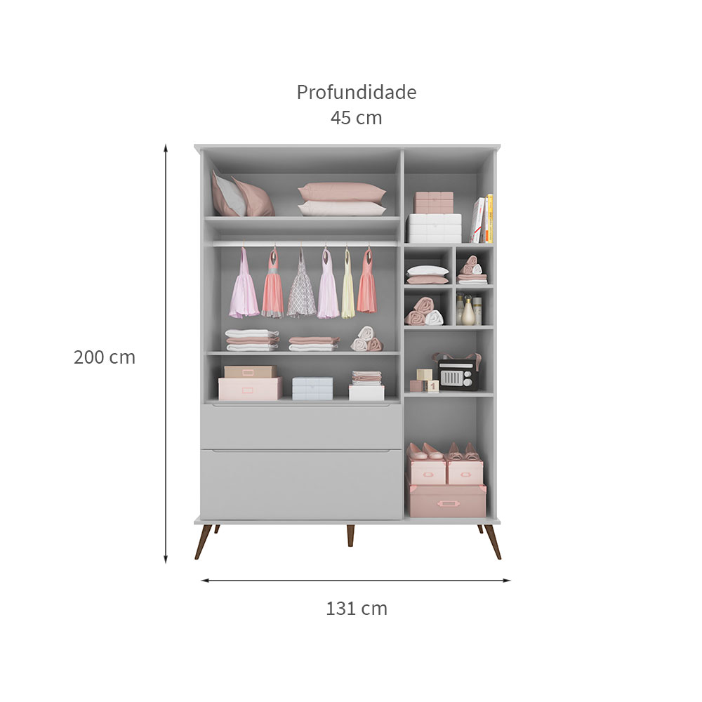 Guarda-Roupa Infantil Melinda 3 Portas 2 Gavetas Cinza