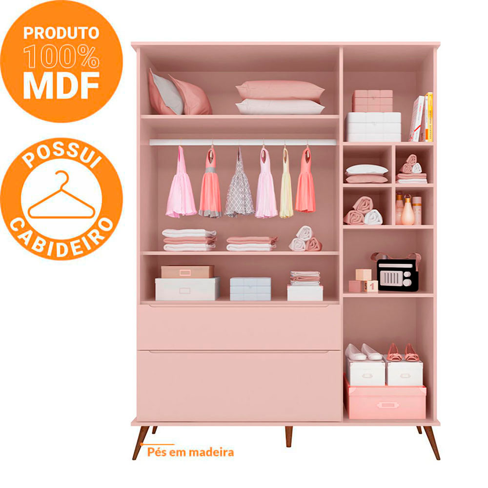 Guarda-Roupa Infantil Melinda 3 Portas 2 Gavetas Rosê