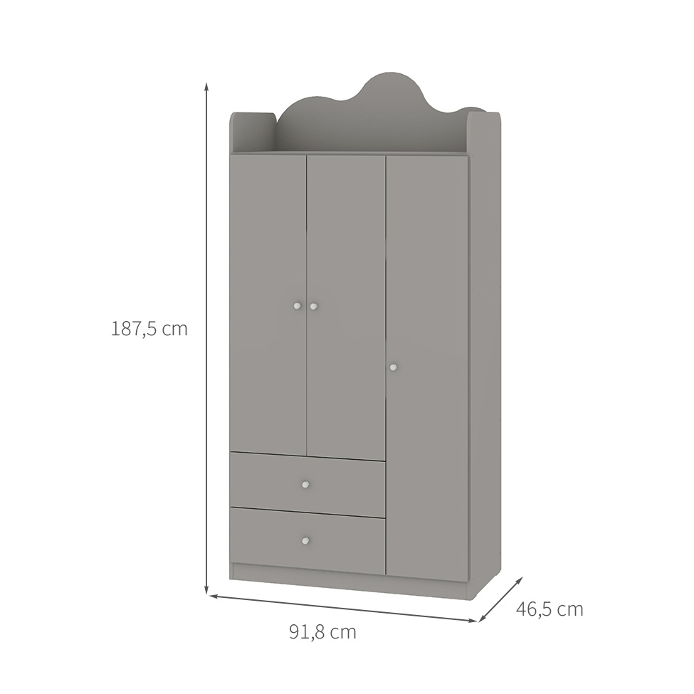 Guarda-Roupa Infantil Nuvem 100% MDF 3 Portas 2 Gavetas Fendi
