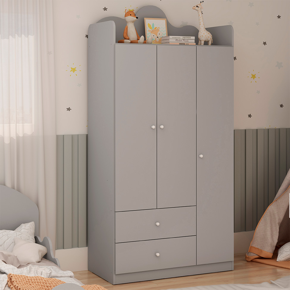 Guarda-Roupa Infantil Nuvem 100% MDF 3 Portas 2 Gavetas Fendi