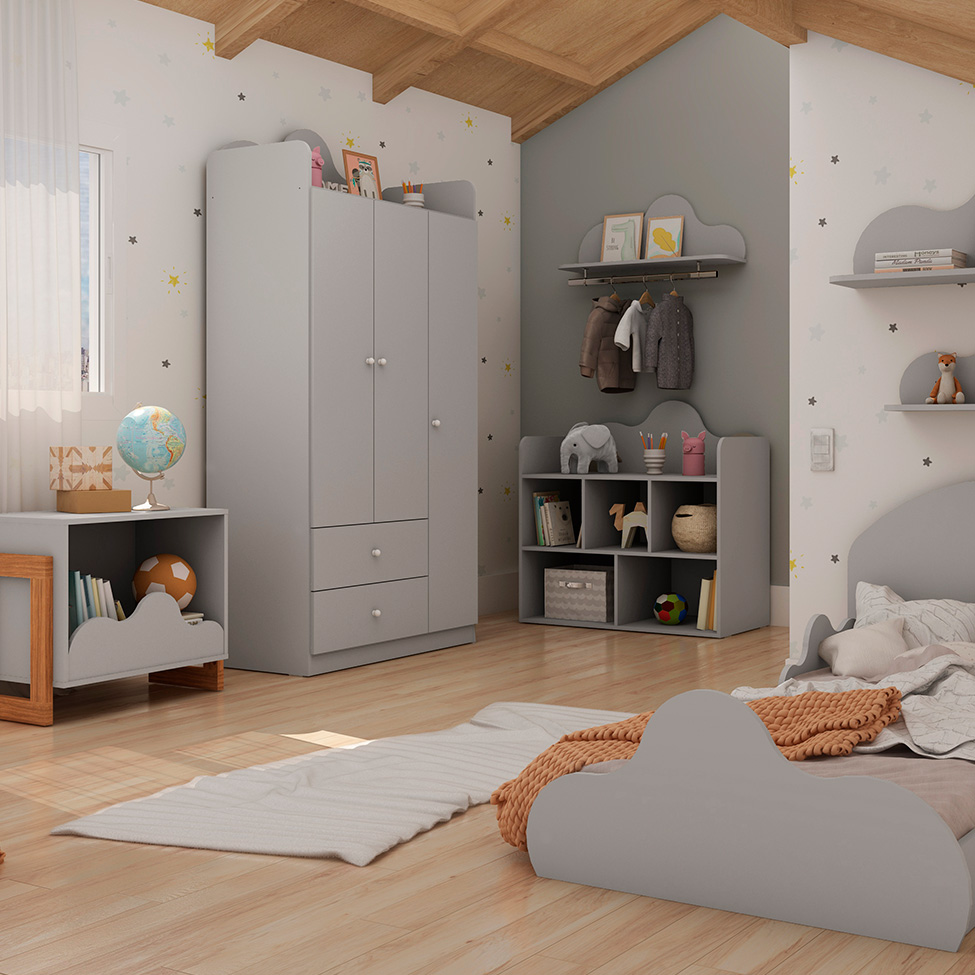 Guarda-Roupa Infantil Nuvem 100% MDF 3 Portas 2 Gavetas Fendi