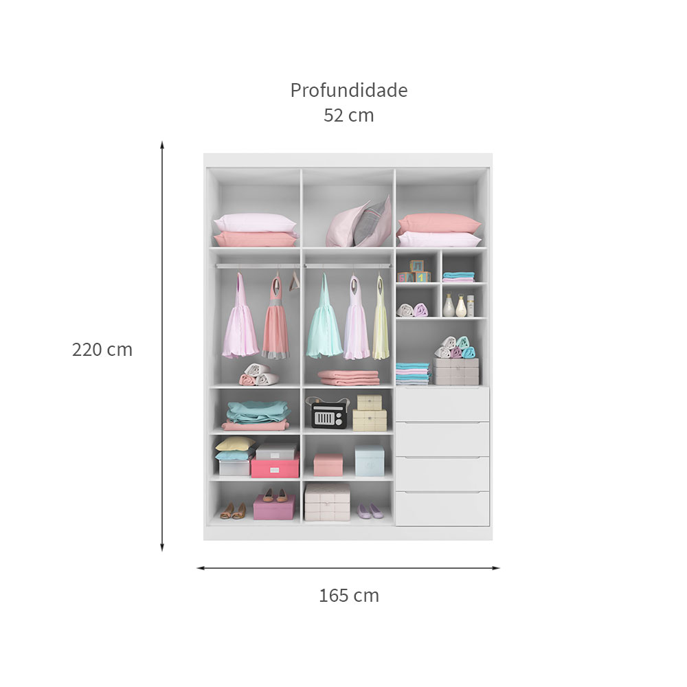 Guarda-Roupa Infantil Pérola 3 PT 4 GV Branco