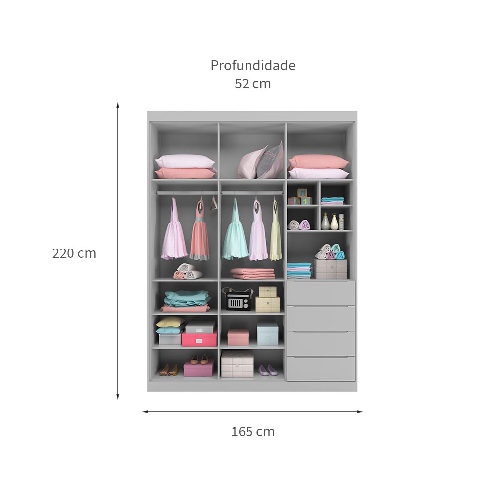 Guarda-Roupa Infantil Pérola 3 PT 4 GV Cinza