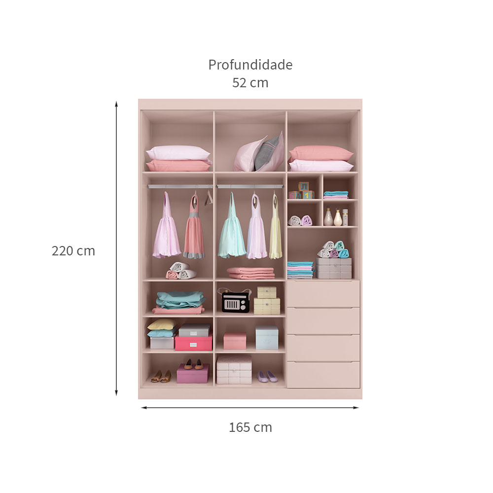 Guarda-Roupa Infantil Pérola 3 PT 4 GV Rosê