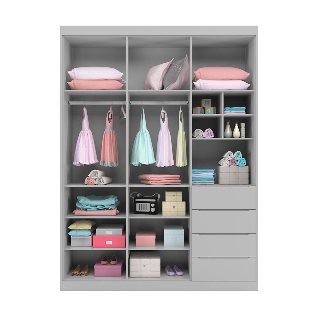 Guarda-Roupa Infantil Pérola 3 Portas 4 Gavetas Cinza