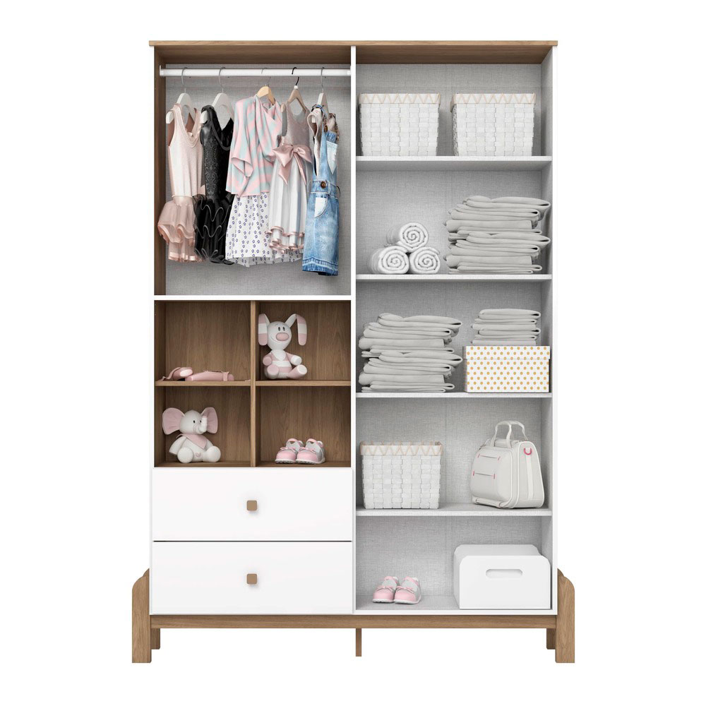 Guarda-Roupa Infantil Ternura 4 PT 2 GV Branco e Jequitibá