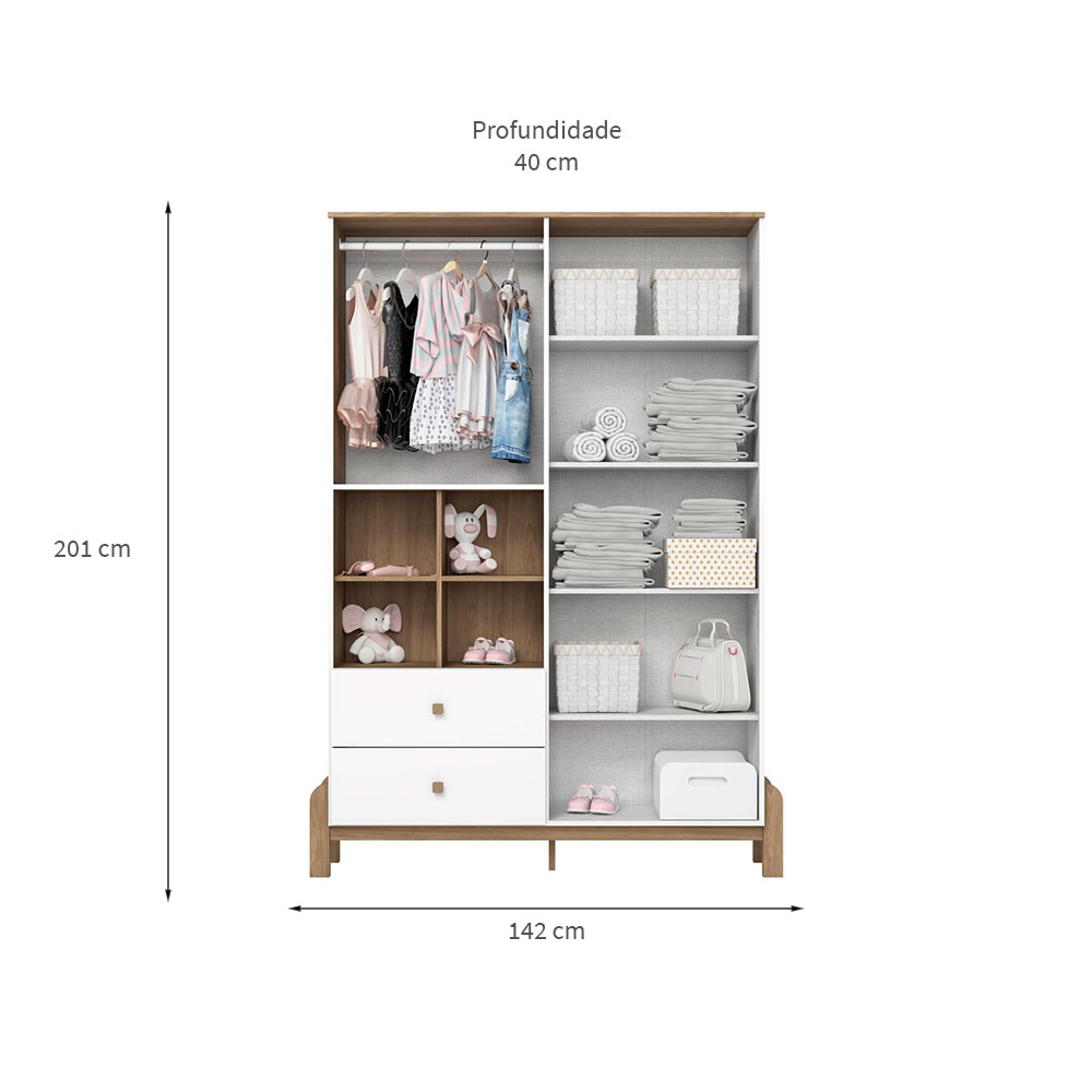 Guarda-Roupa Infantil Ternura 4 PT 2 GV Branco e Jequitibá