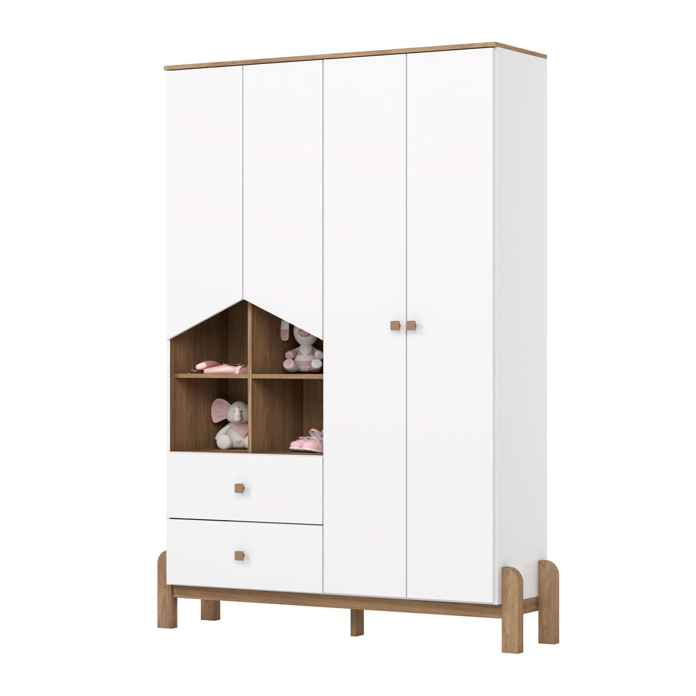 Guarda-Roupa Infantil Ternura 4 PT 2 GV Branco e Jequitibá