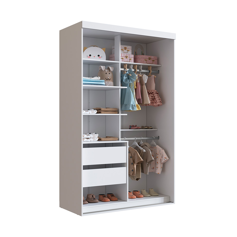 Guarda-Roupa Infantil com Espelho Marvie 2 Portas 2 Gavetas Branco