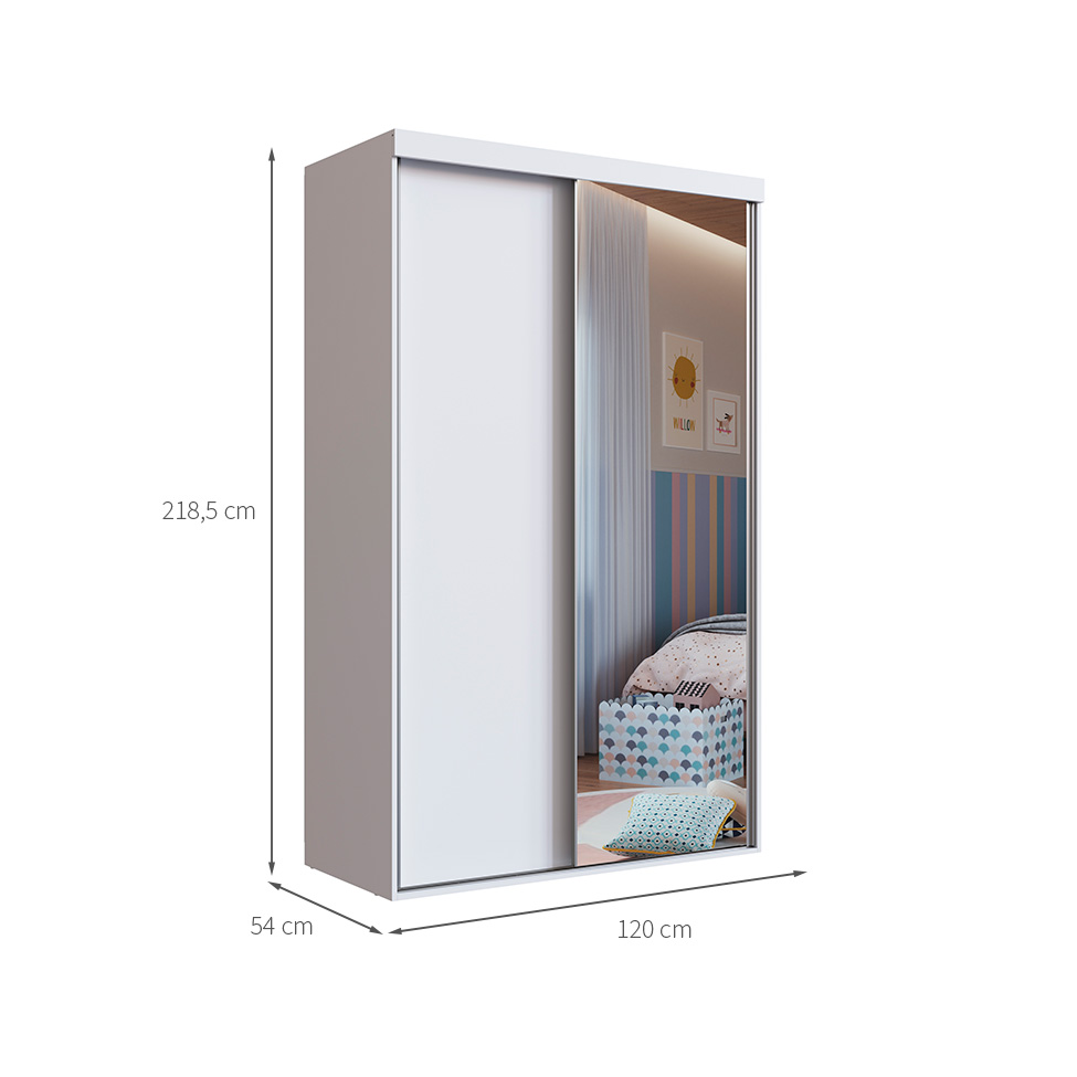Guarda-Roupa Infantil com Espelho Marvie 2 Portas 2 Gavetas Branco