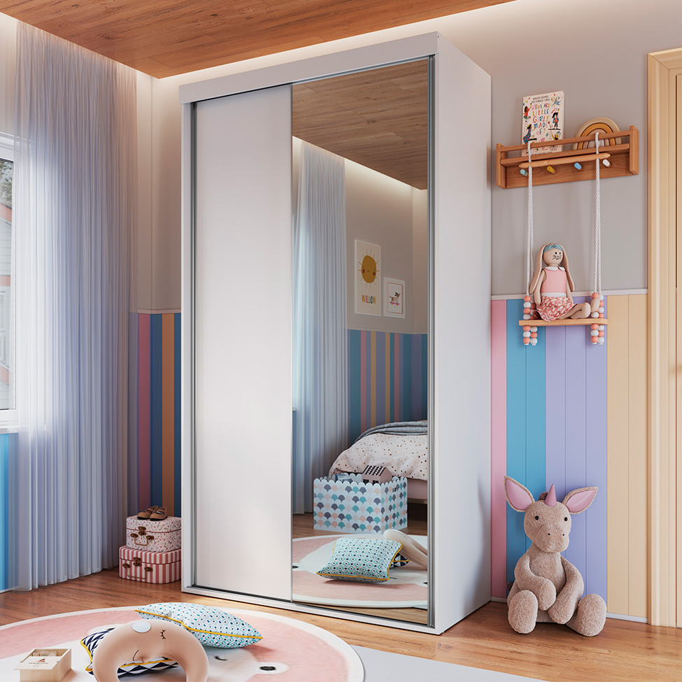Guarda-Roupa Infantil com Espelho Marvie 2 Portas 2 Gavetas Branco