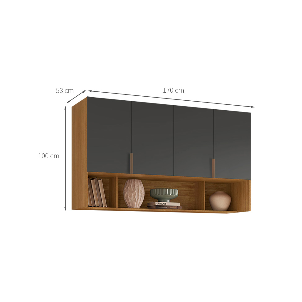 Guarda-Roupa Modulado Aéreo Altezza Clean 4 Portas Freijó e Titânio 170 cm