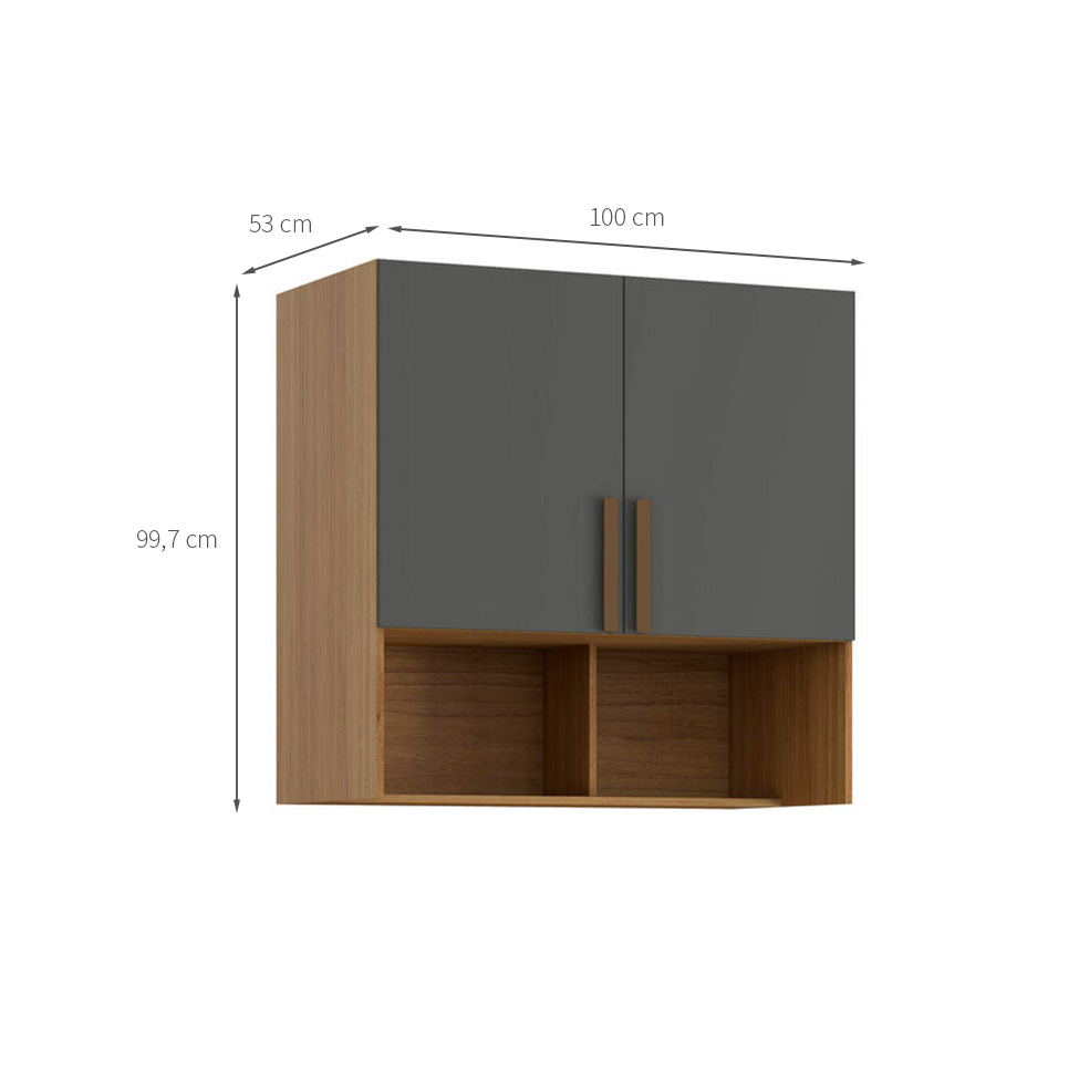 Guarda-Roupa Modulado Aéreo Altezza Trend 2 Portas Freijó e Titânio
