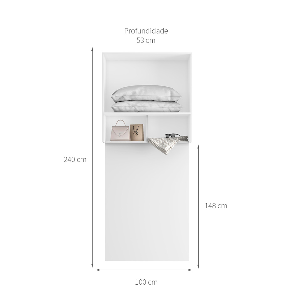 Guarda-Roupa Modulado Aéreo com Cabeceira Altezza Clean 2 Portas Branco