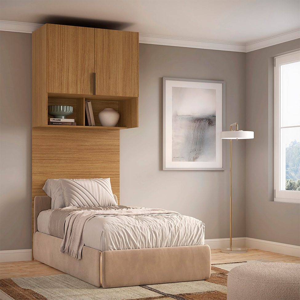 Guarda-Roupa Modulado Aéreo com Cabeceira Altezza Clean 2 Portas Freijó