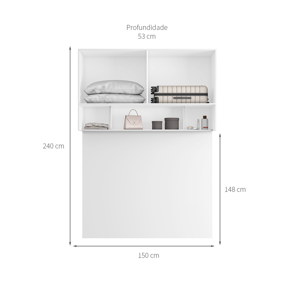 Guarda-Roupa Modulado Aéreo com Cabeceira Altezza Clean 4 Portas Branco 150 cm