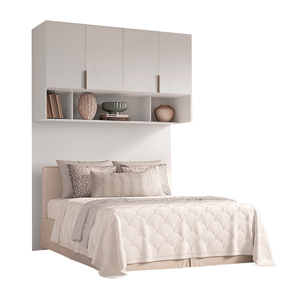 Guarda-Roupa Modulado Aéreo com Cabeceira Altezza Clean 4 Portas Branco 150 cm
