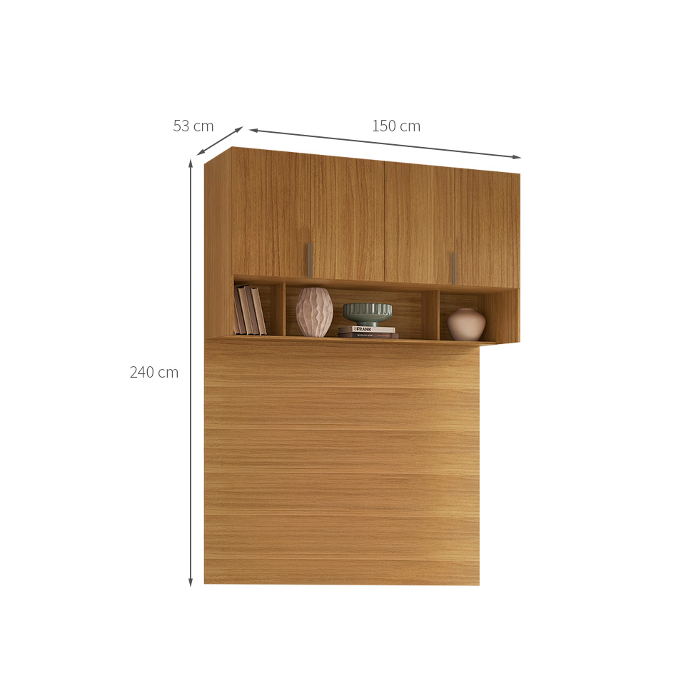 Guarda-Roupa Modulado Aéreo com Cabeceira Altezza Clean 4 Portas Freijó 150 cm