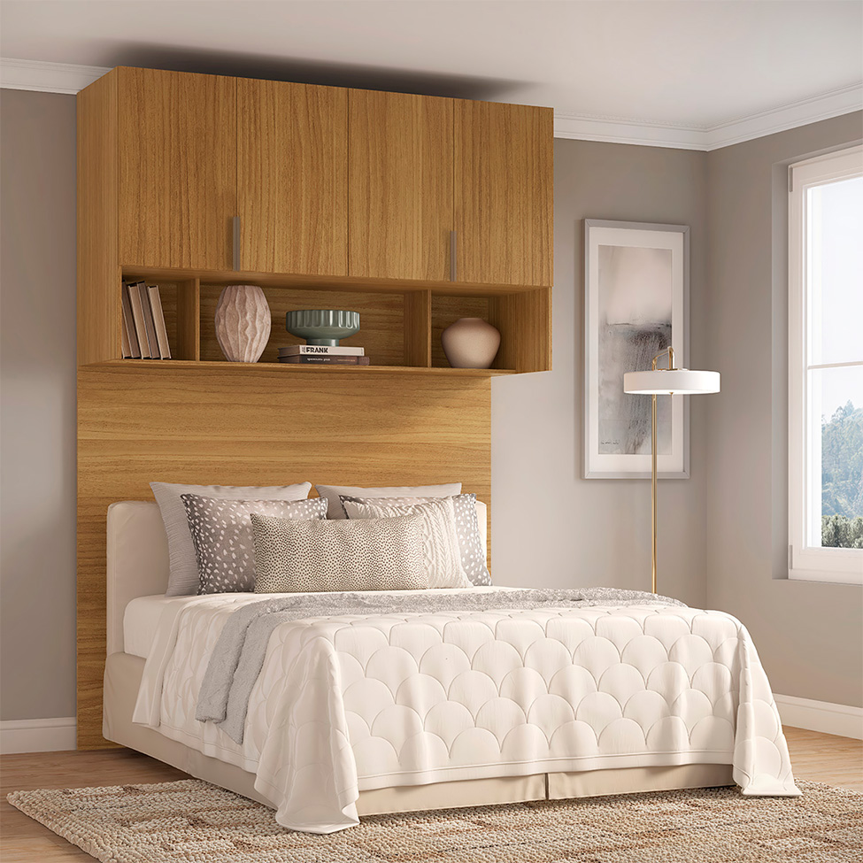 Guarda-Roupa Modulado Aéreo com Cabeceira Altezza Clean 4 Portas Freijó 170 cm