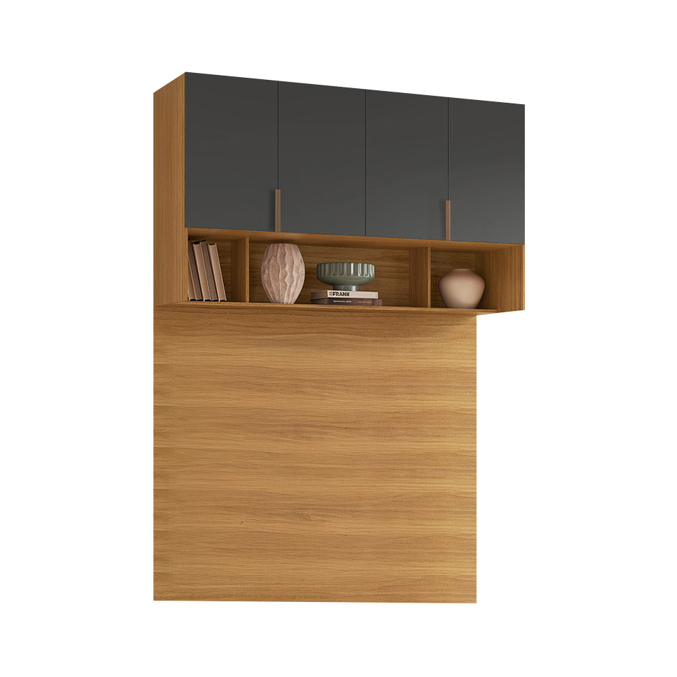 Guarda-Roupa Modulado Aéreo com Cabeceira Altezza Clean 4 Portas Freijó e Titânio 170 cm