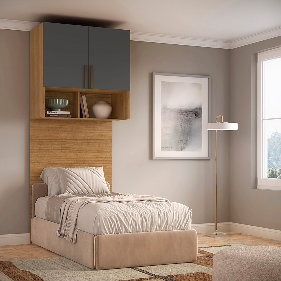 Guarda-Roupa Modulado Aéreo com Cabeceira Altezza Trend 2 Portas Freijó e Titânio