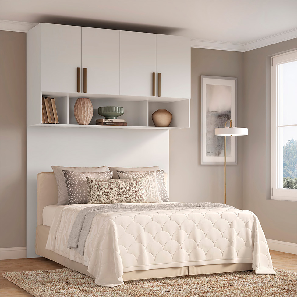 Guarda-Roupa Modulado Aéreo com Cabeceira Altezza Trend 4 Portas Branco 170 cm