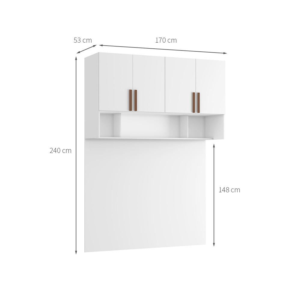 Guarda-Roupa Modulado Aéreo com Cabeceira Altezza Trend 4 Portas Branco 170 cm