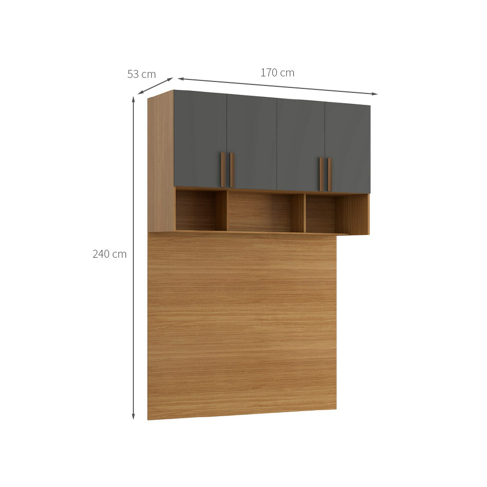 Guarda-Roupa Modulado Aéreo com Cabeceira Altezza Trend 4 Portas Freijó e Titânio 170 cm