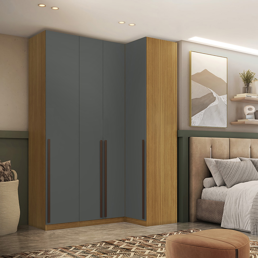 Guarda-Roupa Modulado Altezza 4 Portas 3 Gavetas Freijó e Titânio