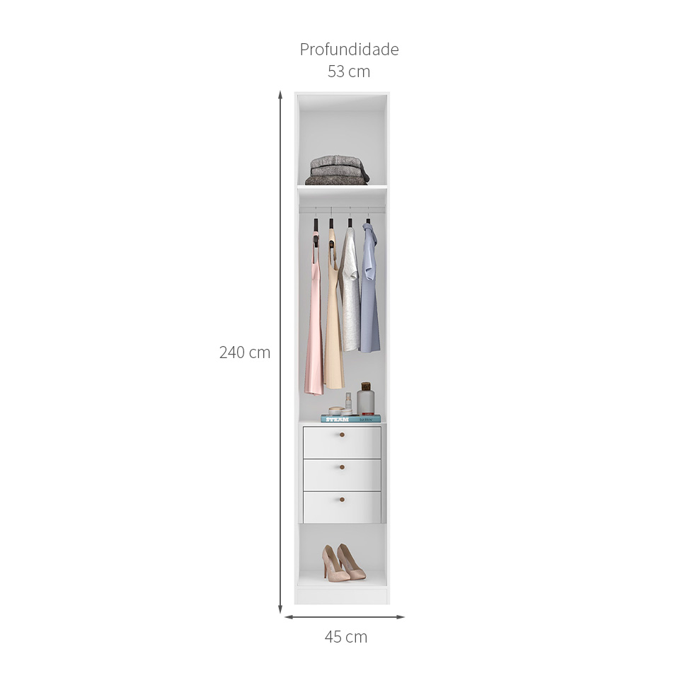 Guarda-Roupa Modulado Altezza Clean 1 Porta 3 Gavetas Branco
