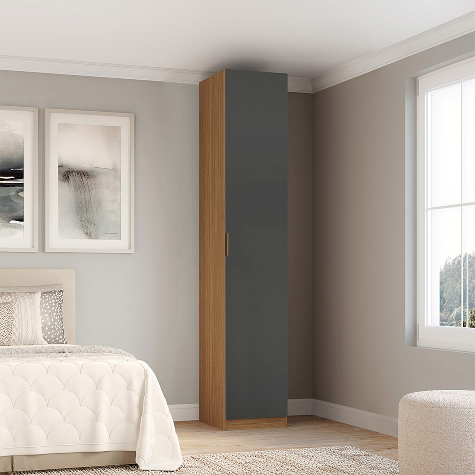 Guarda-Roupa Modulado Altezza Clean 1 Porta 3 Gavetas Freijó e Titânio