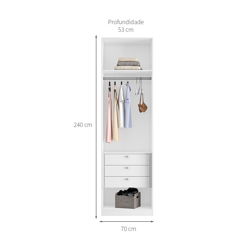 Guarda-Roupa Modulado Altezza Clean 2 Portas 3 Gavetas Branco 70 cm