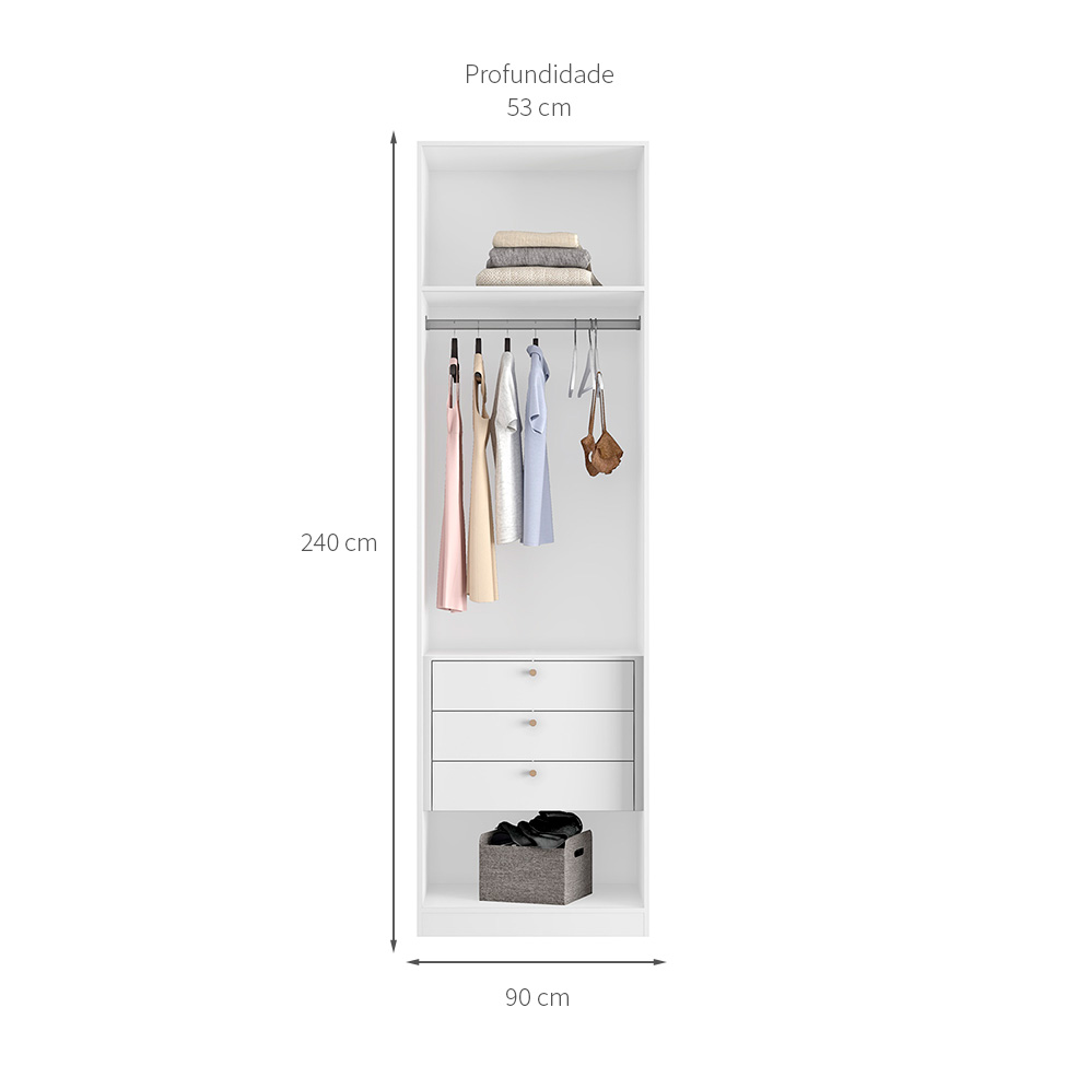 Guarda-Roupa Modulado Altezza Clean 2 Portas 3 Gavetas Branco 90 cm